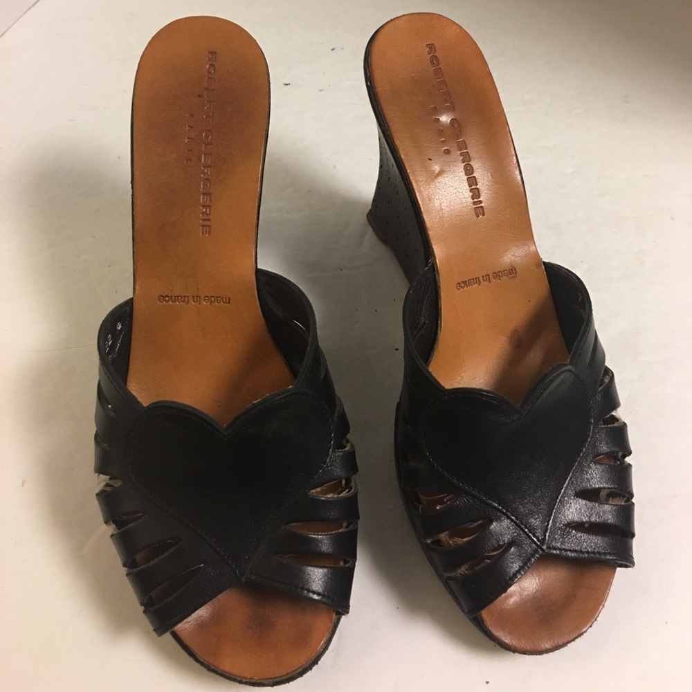 Robert Clergerie heart shaped black leather wedges
